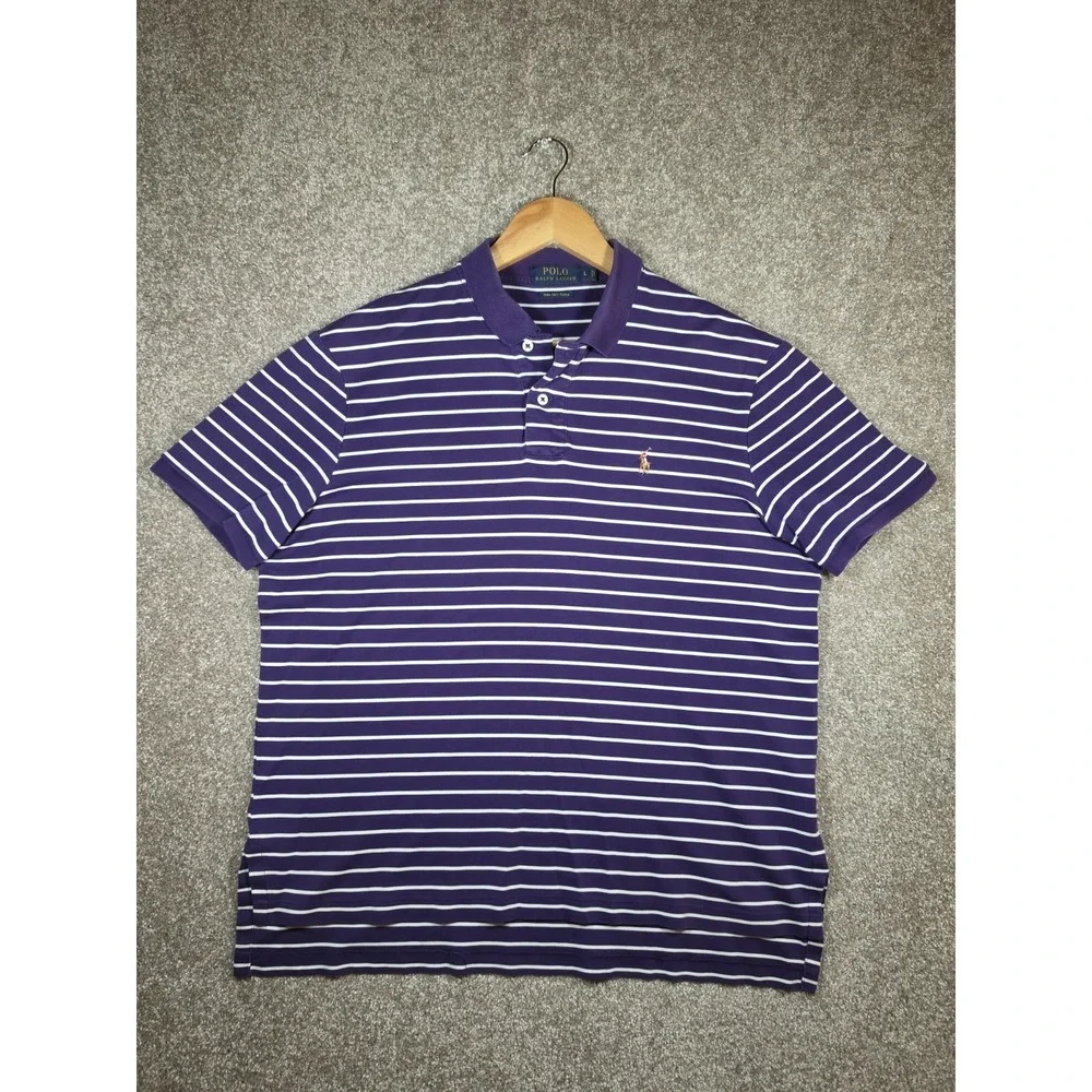 Polo Ralph Lauren Men's Large Pima Soft Touch Striped Polo Shirt Purple White